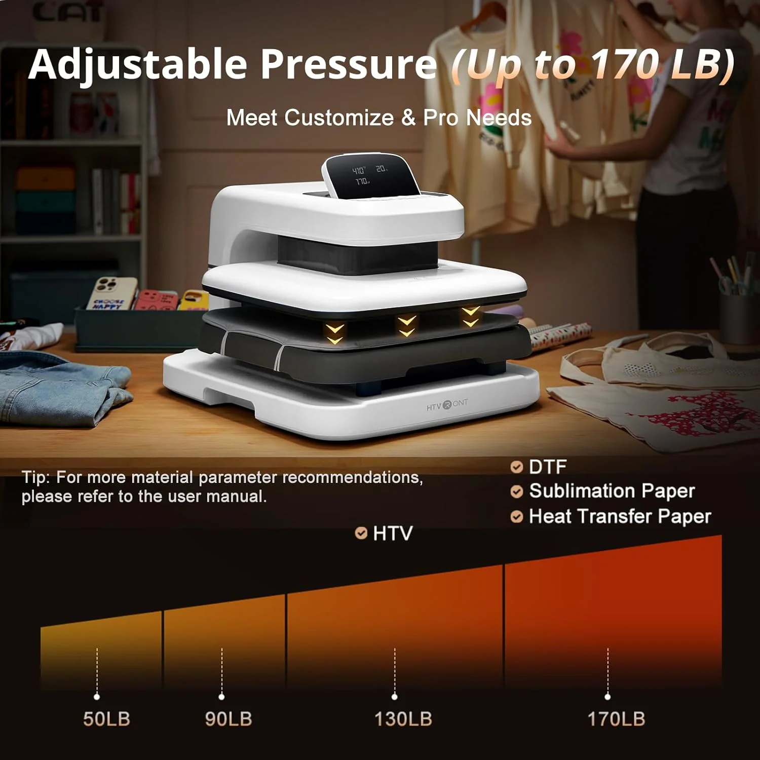 HTVRONT Auto Heat Press 2 - Digit 230V,Your Smartest Solution of Heat Transferring.For DTF,HTV,Sublimation,PUFF.Heat Press Machine for T shirt,hat,jacket,pillow,ceramic,hoodie, and more - Image 6